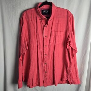 The New Ivy Brand Mens XL 100% Linen Long Sleeve Button Down Shirt Coral Preppy